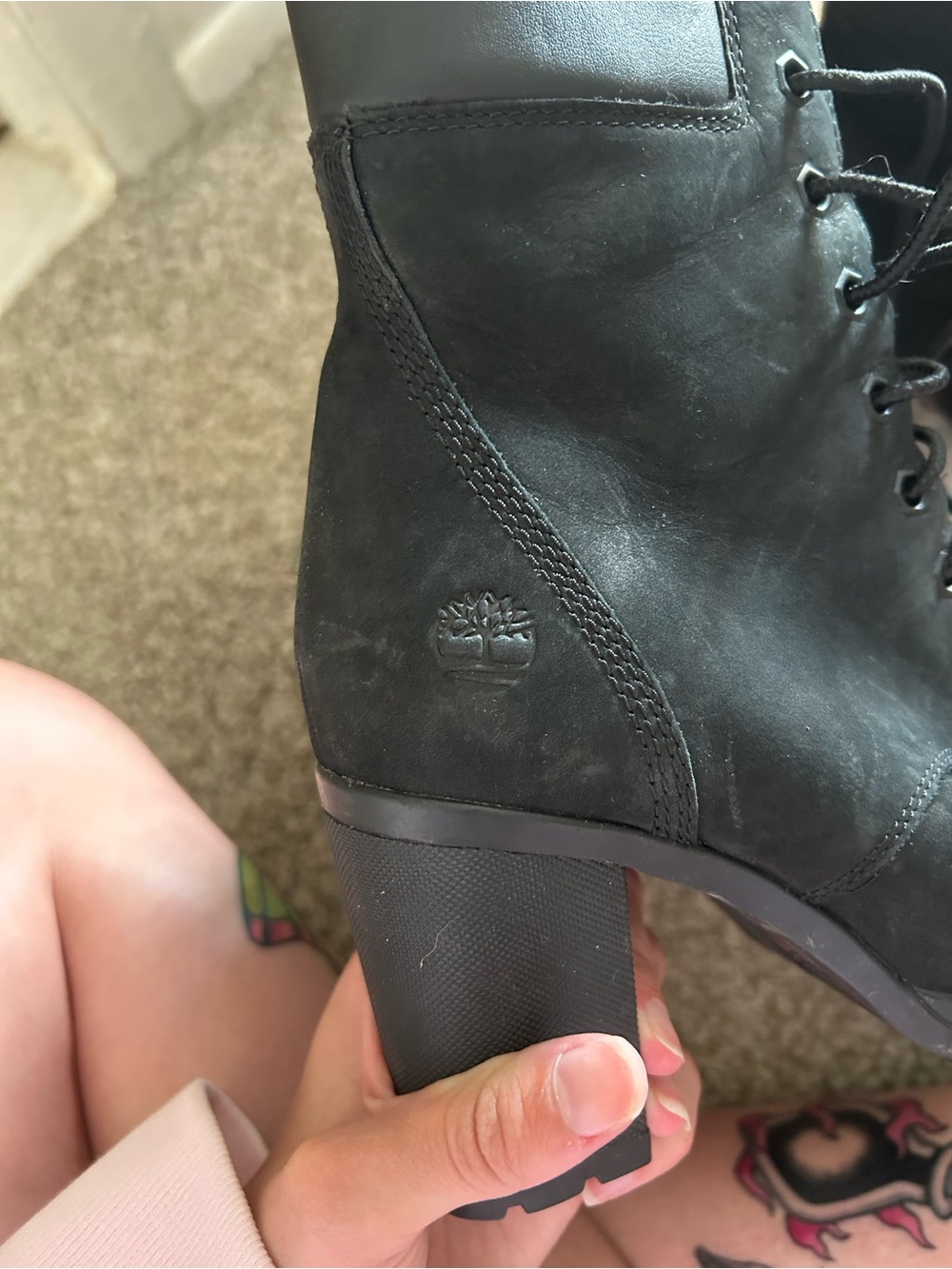 Timberland Black Lace-Up Block Heel Ankle Boots - Picture 2 of 7